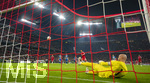28.10.2026, Fussball DFB-Pokal 2026/2027, 2.Runde, FC Bayern München - 1.FC Magdeburg, in der Allianz-Arena München. Torschuss zum 3:1 per Foulelfmeter von Michael Olise (FC Bayern München) per Chip-Schuss gegen den überraschten Torwart Dominik Reimann (1. FC Magdeburg) 


